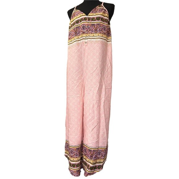 Eyeshadow Pink Peony Junior's Spaghetti Strap Button Sack Jumpsuit - Picture 1 of 11